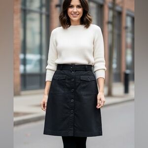 Burberry London Trench Skirt Buttoned Cotton Black Size 12